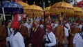 The procession during the Vesak celebration procession is crowded by the congregation. Consisting of monks, congregation