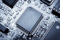 Processor board. Macro photo. Blue toned Royalty Free Stock Photo