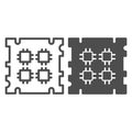 Processor chip with four threads line and solid icon, neural dataset concept. Vector graphics. Microchip for data