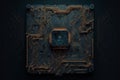 Processor CPU or GPU microchip on dark mother board