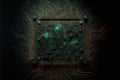Processor CPU or GPU microchip on dark mother board