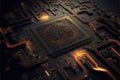 Processor CPU or GPU microchip on dark mother board