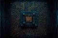 Processor CPU or GPU microchip on dark mother board