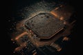 Processor CPU or GPU microchip on dark mother board