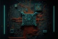 Processor CPU or GPU microchip on dark mother board