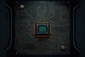 Processor CPU or GPU microchip on dark mother board