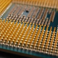 Processor microprocessor of a computer or laptop close up. CPU, semiconductor, pins and connectors. Square illustration about