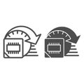 Processor overlocking line and solid icon. Computer microchip high performance symbol, outline style pictogram on white