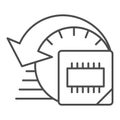 Processor overlocking thin line icon. Computer microchip high performance symbol, outline style pictogram on white