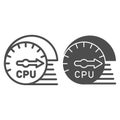 Processor usage and load speed line and solid icon. CPU chip performance sensor symbol, outline style pictogram on white Royalty Free Stock Photo