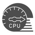 Processor usage and load speed solid icon. CPU chip performance sensor symbol, glyph style pictogram on white background Royalty Free Stock Photo