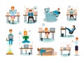 Procrastination Characters Cartoon Icons Set Royalty Free Stock Photo