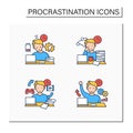 Procrastination color icons set