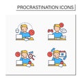 Procrastination color icons set