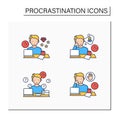 Procrastination color icons set