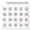 Procrastination color icons set