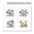 Procrastination color icons set