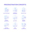 Procrastination concept icons set