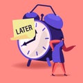 Procrastination, Delay Bad Time Management Concept. Angry Businesswoman Stand at Huge Alarm Clock with Sticky Note Royalty Free Stock Photo