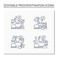 Procrastination line icons set