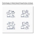 Procrastination line icons set
