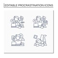 Procrastination line icons set