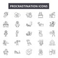 Procrastination line icons, signs, vector set, linear concept, outline illustration