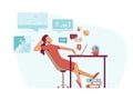 Procrastination and needed rest cartoon vector illustration