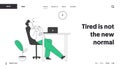 Procrastination, Overwork Burnout Symptom Website Landing Page. Lazy, Boring or Tired Businessman with Low Life Energy