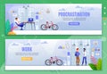 Procrastination and Work Metaphor Flat Banner Set