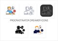 Procrastinator dreamer icons set