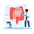 Proctologist concept. Female doctor with magnifier examine intestine. African woman in lab coat analysis perianal area