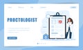 Proctologist concept. Landing page template. Female doctor make diagnosis and choose treatment methods. Woman in lab