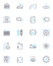 Procure a wagon linear icons set. Purchase, Transport, Logistics, Freight, Hauling, Carriage, Conveyance line vector and