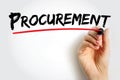 Procurement - process of finding and agreeing to terms, and acquiring goods, services, or works from an external source, text