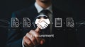 Procurement Process Streamlining with Digital Handshake and Document Approval Workflow for Modern Business Efficiency and Royalty Free Stock Photo