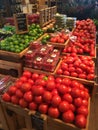 Produce display grocery store tomatoes lime Royalty Free Stock Photo