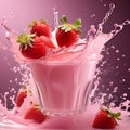 produce a macro photograph of a single droplet of strawberry milk suspended in mid air after a splas Royalty Free Stock Photo