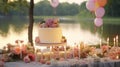 Produce a serene lakeside birthday party