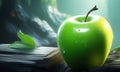 green apple on a tranquil green surface Royalty Free Stock Photo