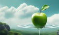 green apple on a tranquil green surface Royalty Free Stock Photo