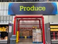 The Produce sign above the refrigerated Produce room at a Sam`s Club warehouse store in Orlando, Florida