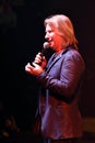 Producer Viktor Drobysh talking to the microphone on stage during the Viktor Drobysh 50th year birthday concert at Barclay Center