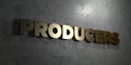 Producers - Gold text on black background - 3D rendered royalty free stock picture