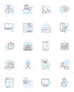 Product analysis linear icons set. Analysis, Product, Features, Benefits, Design, Quality, Performance line vector and