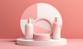 care pastel product body beauty pink cosmetic treatment bottle layout background. Generative AI.
