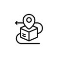 Product box and map pin solid line icon. Shipping delivery symbol. Package tracking vector. Cardboard box with location Royalty Free Stock Photo
