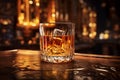 Product commercial image of whiskey drink in transparent glass