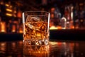 Product commercial image of whiskey drink in transparent glass