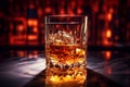 Product commercial image of whiskey drink in transparent glass